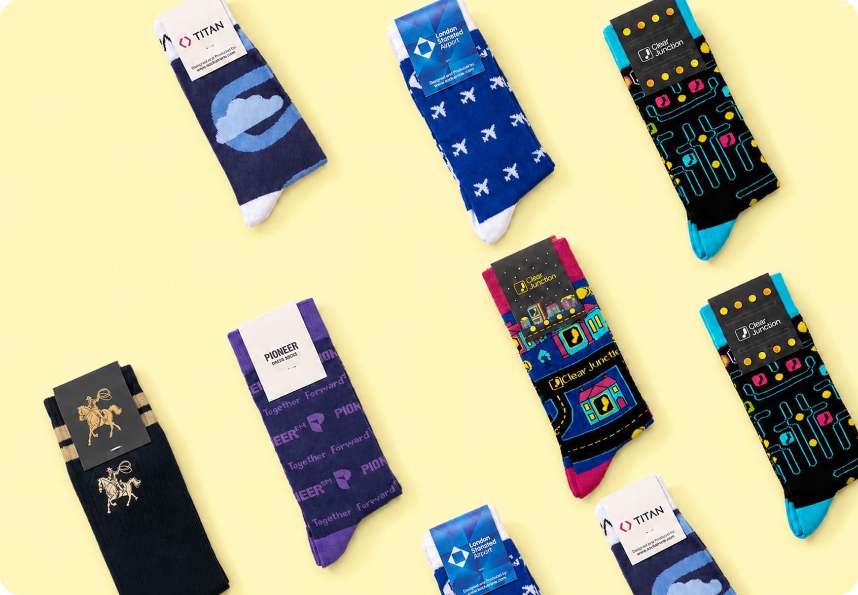 Flat lay of custom branded socks